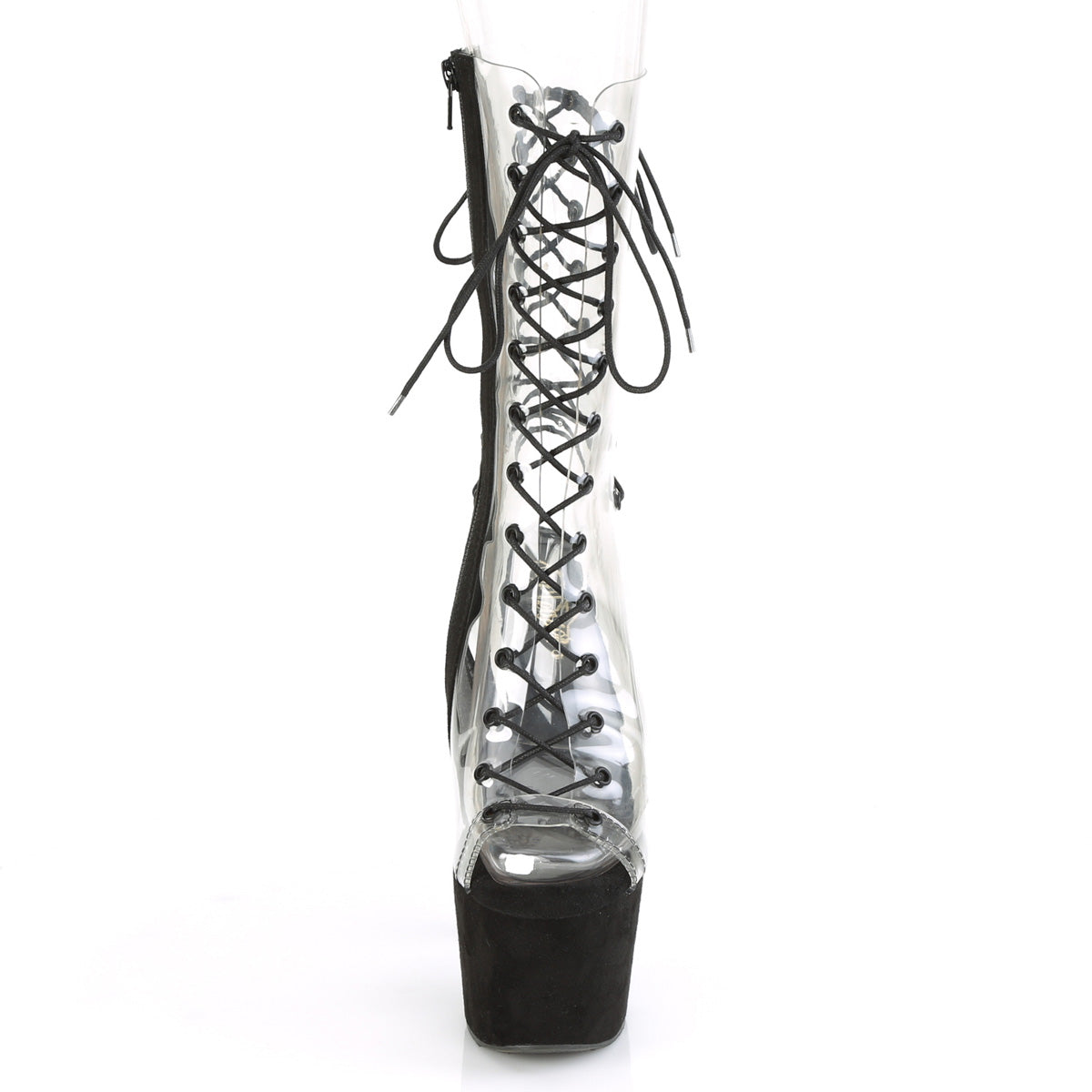ADORE-700-60FS Pleaser Clear/Black Faux Suede Platform Shoes [Sexy Ankle Boots]