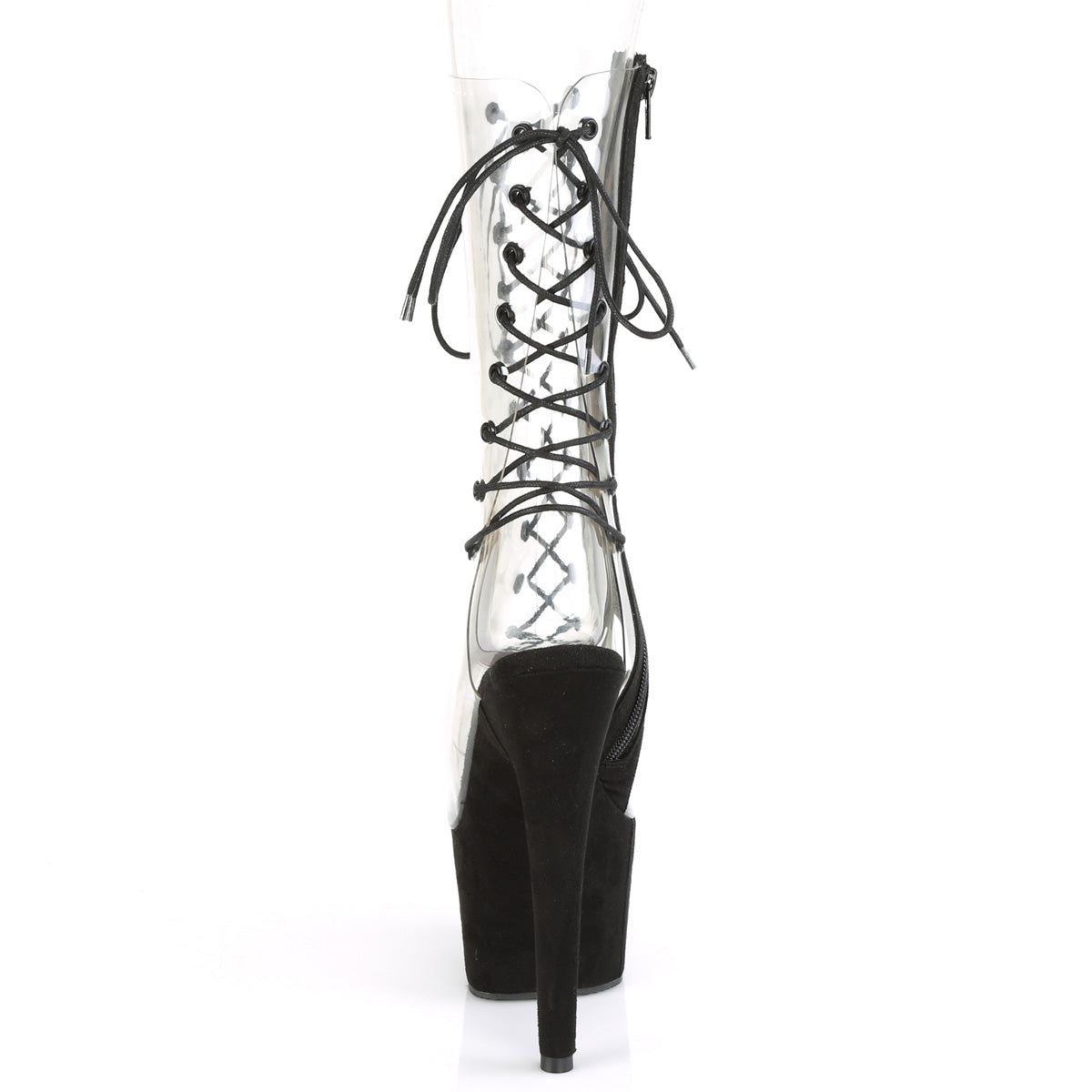 ADORE-700-60FS Pleaser Clear/Black Faux Suede Platform Shoes [Sexy Ankle Boots]