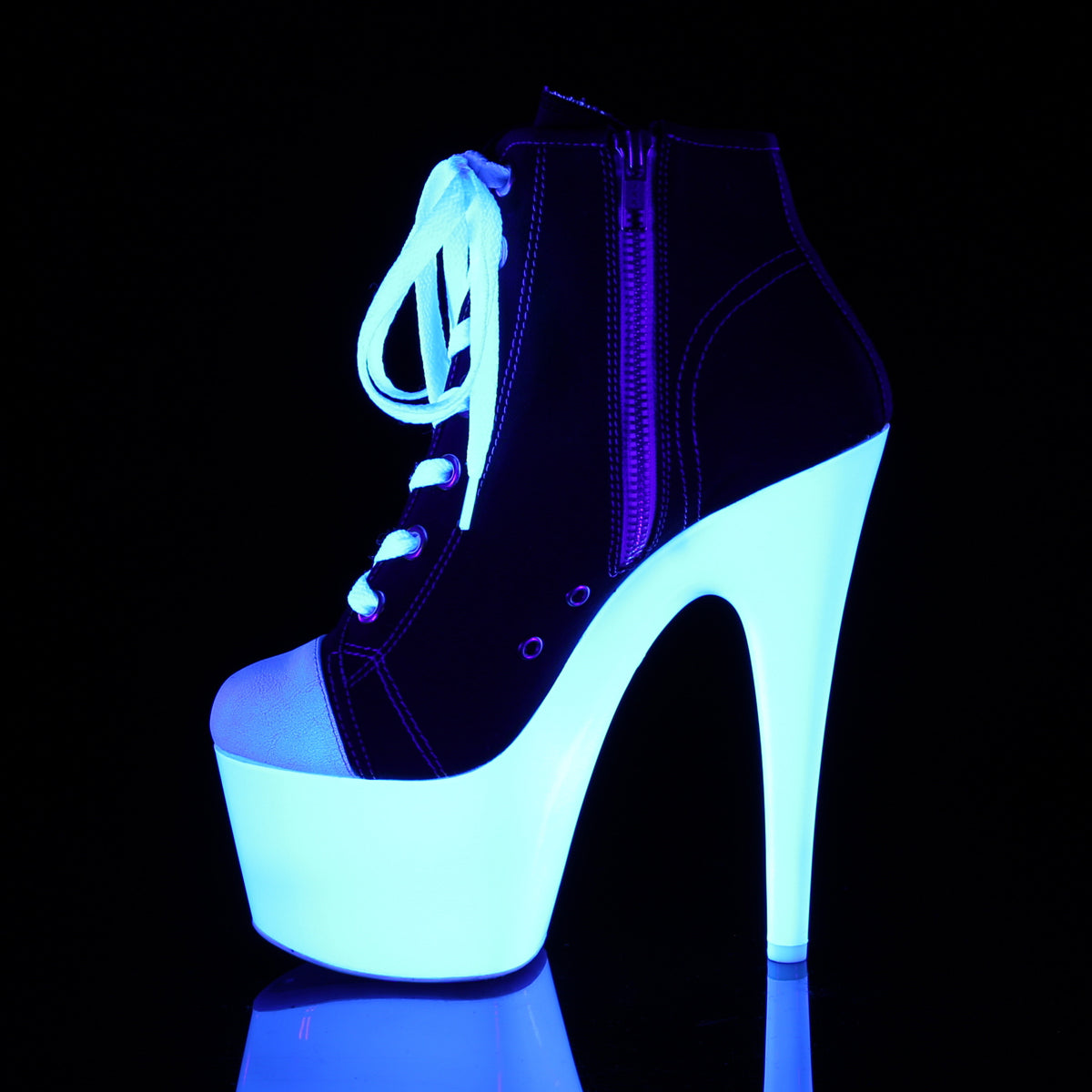 ADORE-700SK-02 Pleaser Black Canvas/Neon White Platform Shoes [Exotic Dance Shoes]