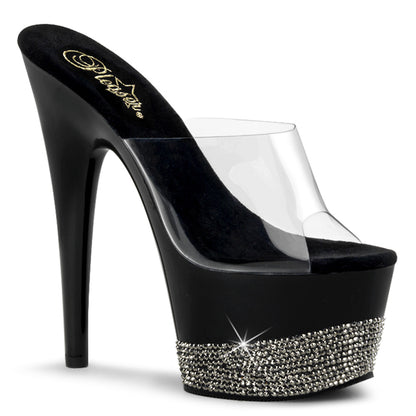 ADORE-701-3 Strippers Heels Pleaser Platforms (Exotic Dancing) Clr/Blk-Pewter RS