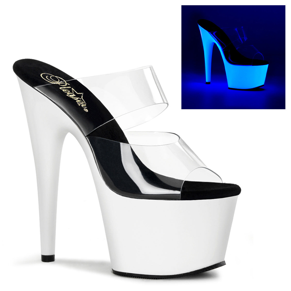 ADORE-702UV Strippers Heels Pleaser Platforms (Exotic Dancing) Clr/Neon Wht