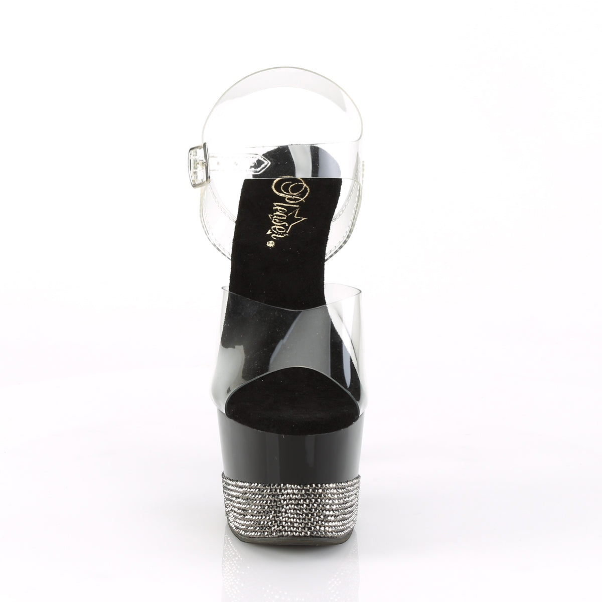 ADORE-708-3 Pleaser Clear/Black-Pewter Rhinestones Platform Shoes [Exotic Dance Shoes]