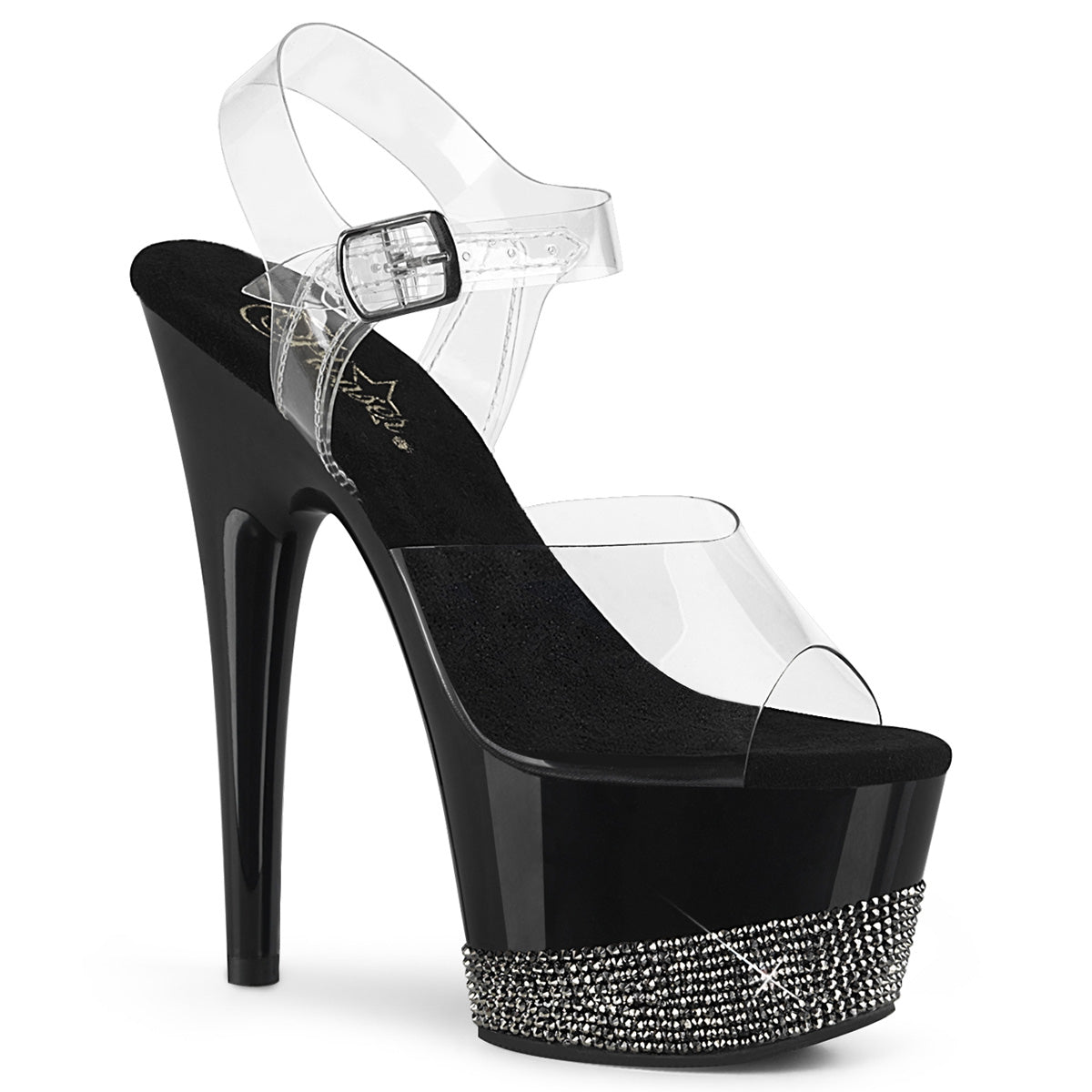 ADORE-708-3 Strippers Heels Pleaser Platforms (Exotic Dancing) Clr/Blk-Pewter RS