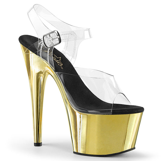 ADORE-708 Strippers Heels Pleaser Platforms (Exotic Dancing) Clr/Gold Chrome