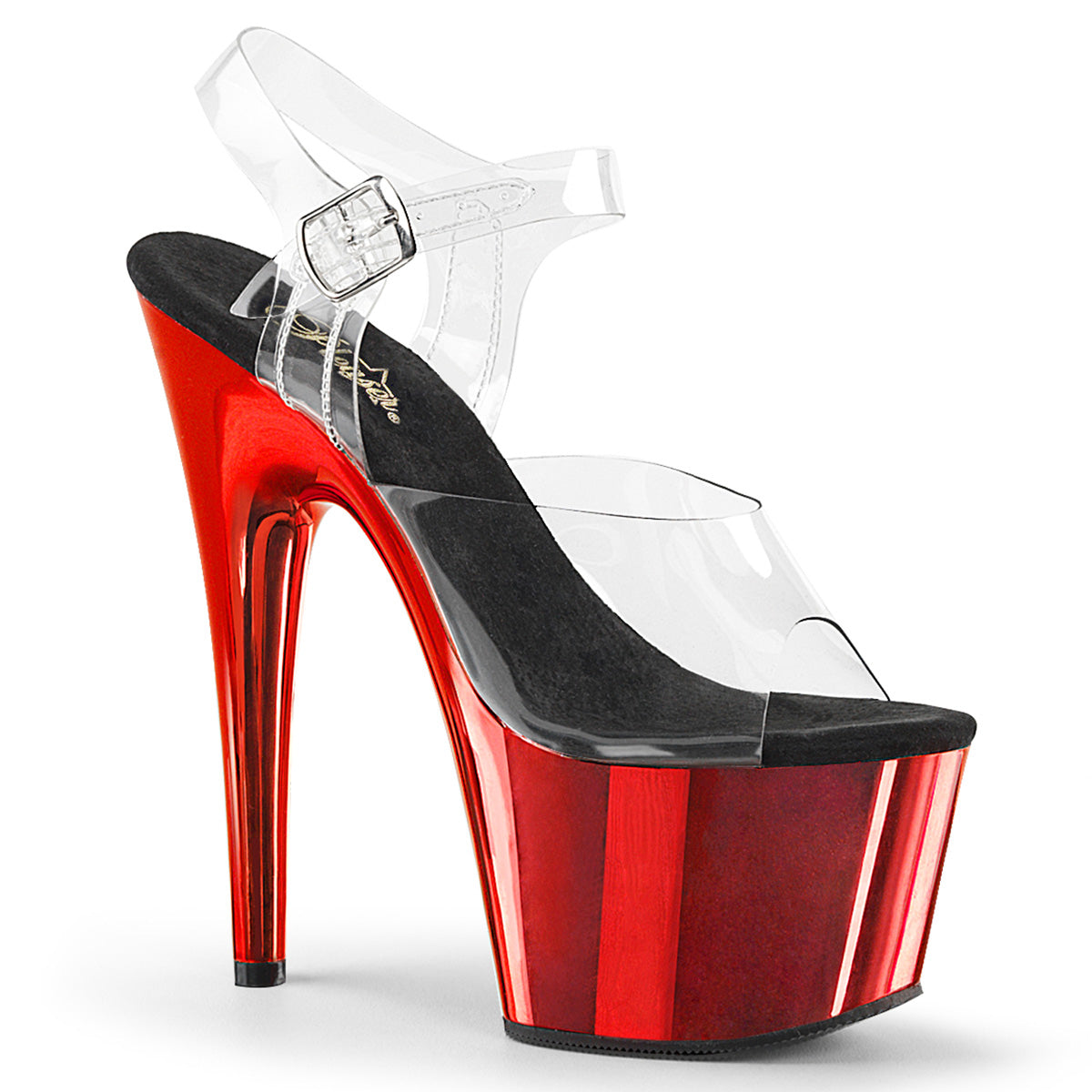 ADORE-708 Strippers Heels Pleaser Platforms (Exotic Dancing) Clr/Red Chrome