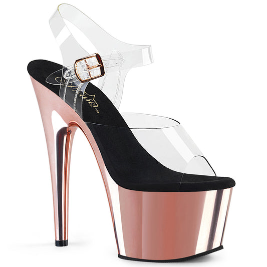 ADORE-708 Strippers Heels Pleaser Platforms (Exotic Dancing) Clr/Rose Gold Chrome