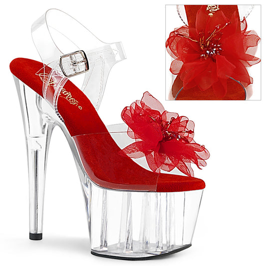 ADORE-708BFL Strippers Heels Pleaser Platforms (Exotic Dancing) Clr-Red/Clr