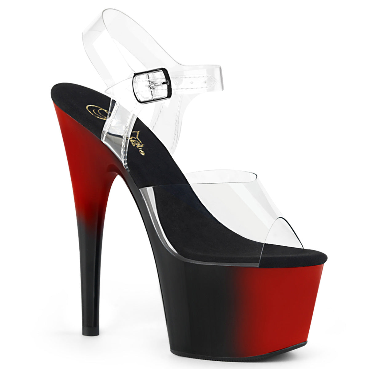 ADORE-708BR Strippers Heels Pleaser Platforms (Exotic Dancing) Clr/Red-Blk