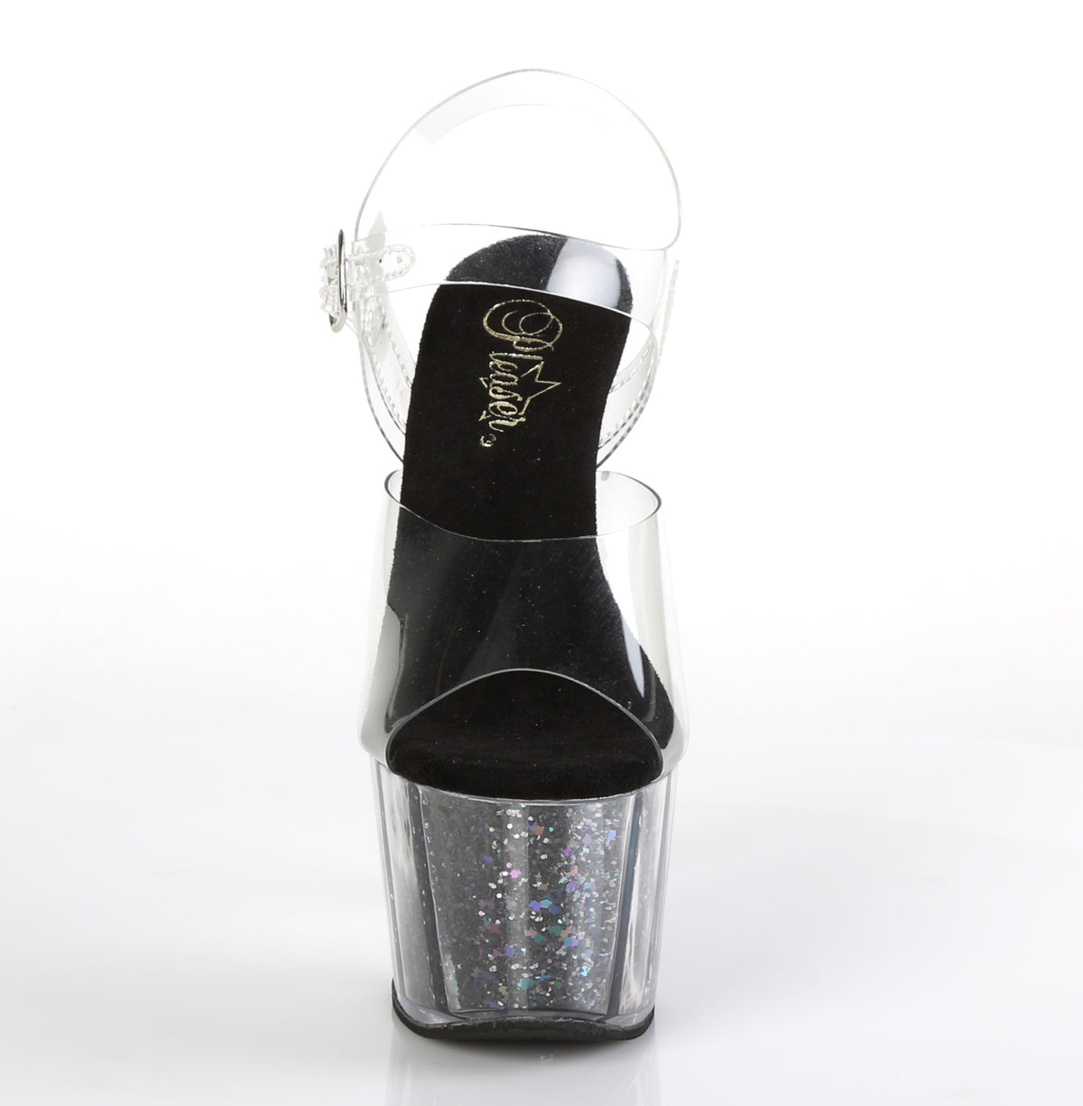 ADORE-708CG Pleaser Clear/Black Confetti Glitter Platform Shoes [Exotic Dance Shoes]