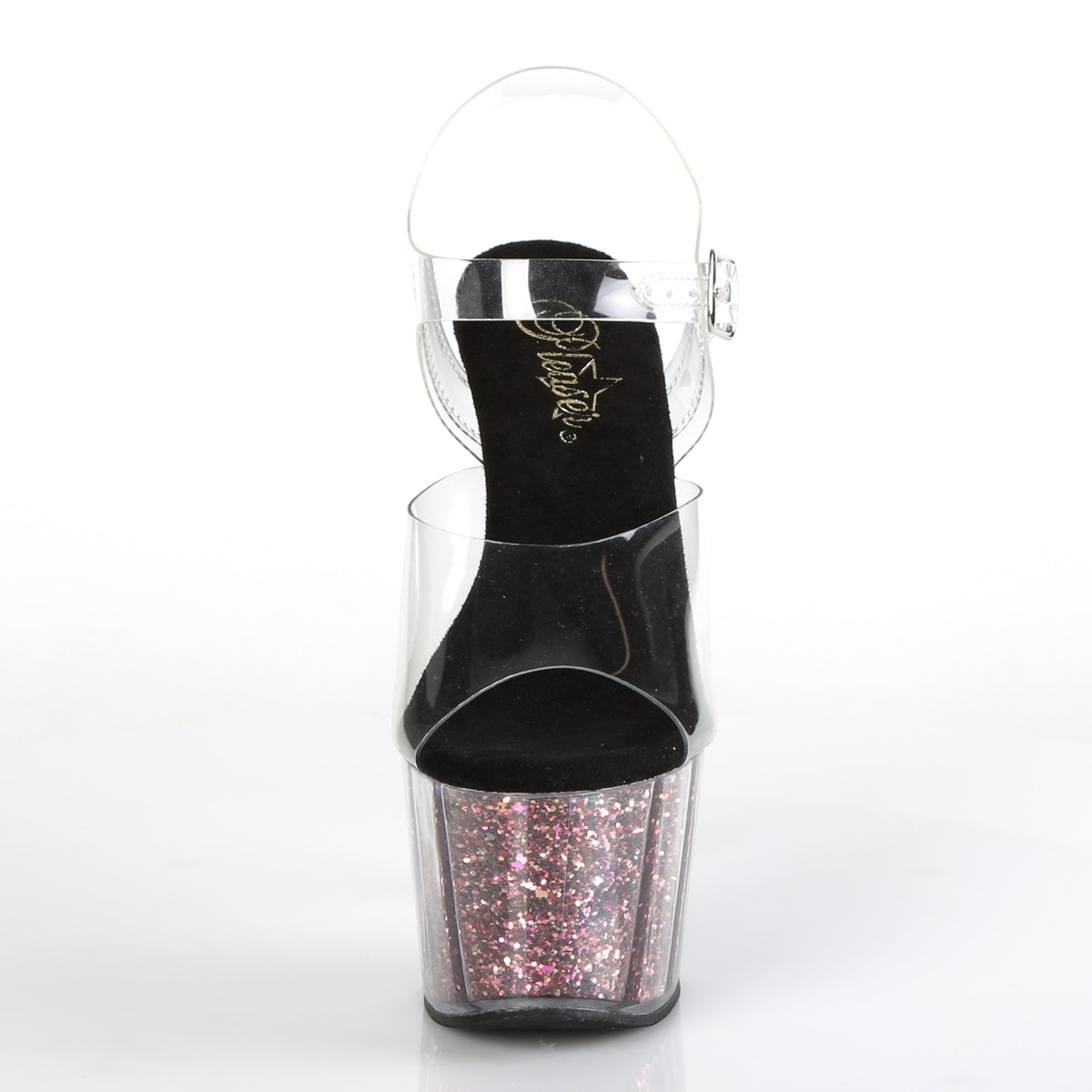 ADORE-708CG Pleaser Clear/Pink Confetti Glitter Platform Shoes [Exotic Dance Shoes]