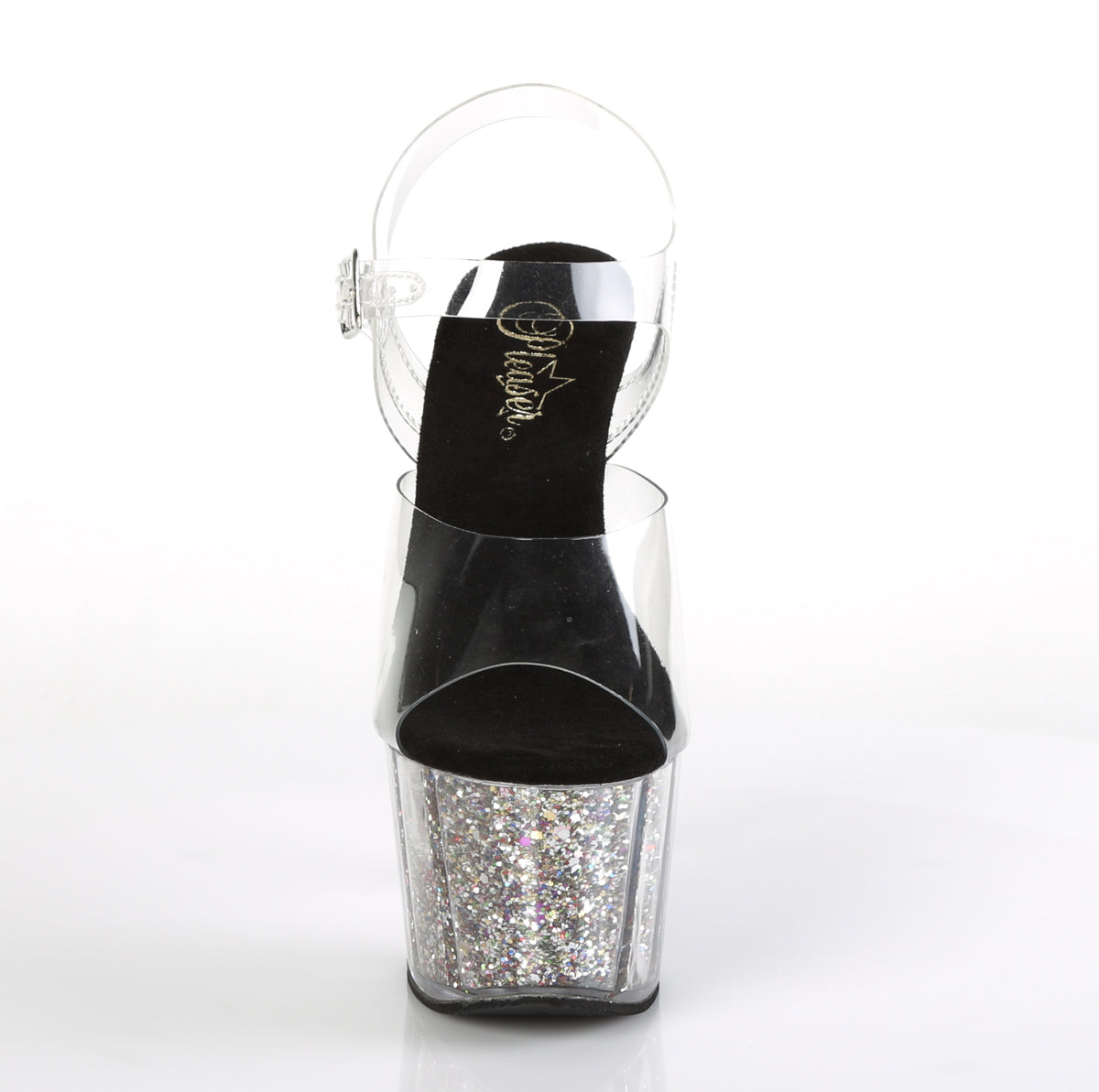 ADORE-708CG Pleaser Clear/Silver Confetti Glitter Platform Shoes [Exotic Dance Shoes]