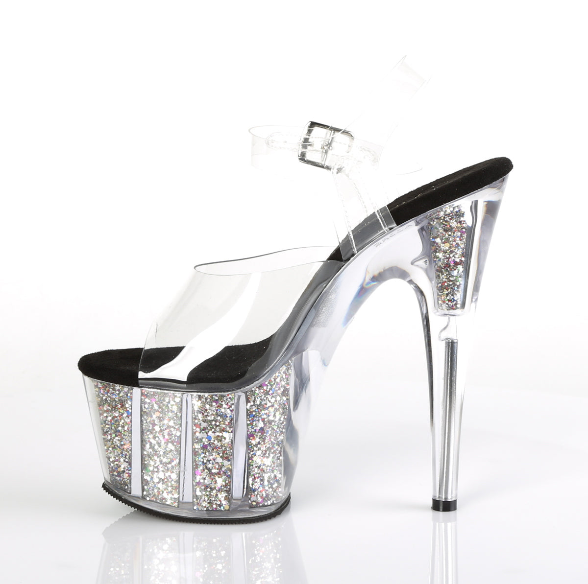 ADORE-708CG Pleaser Clear/Silver Confetti Glitter Platform Shoes [Exotic Dance Shoes]