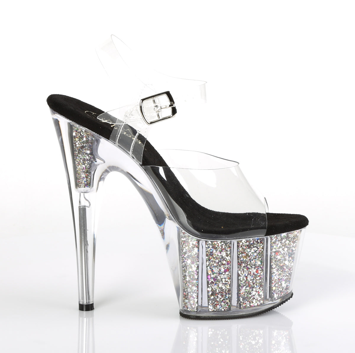 ADORE-708CG Pleaser Clear/Silver Confetti Glitter Platform Shoes [Exotic Dance Shoes]