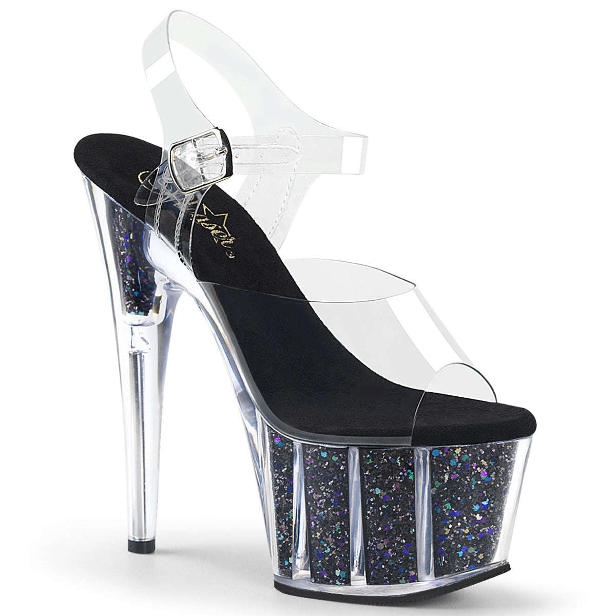 ADORE-708CG Strippers Heels Pleaser Platforms (Exotic Dancing) Clr/Blk Confetti Glitter