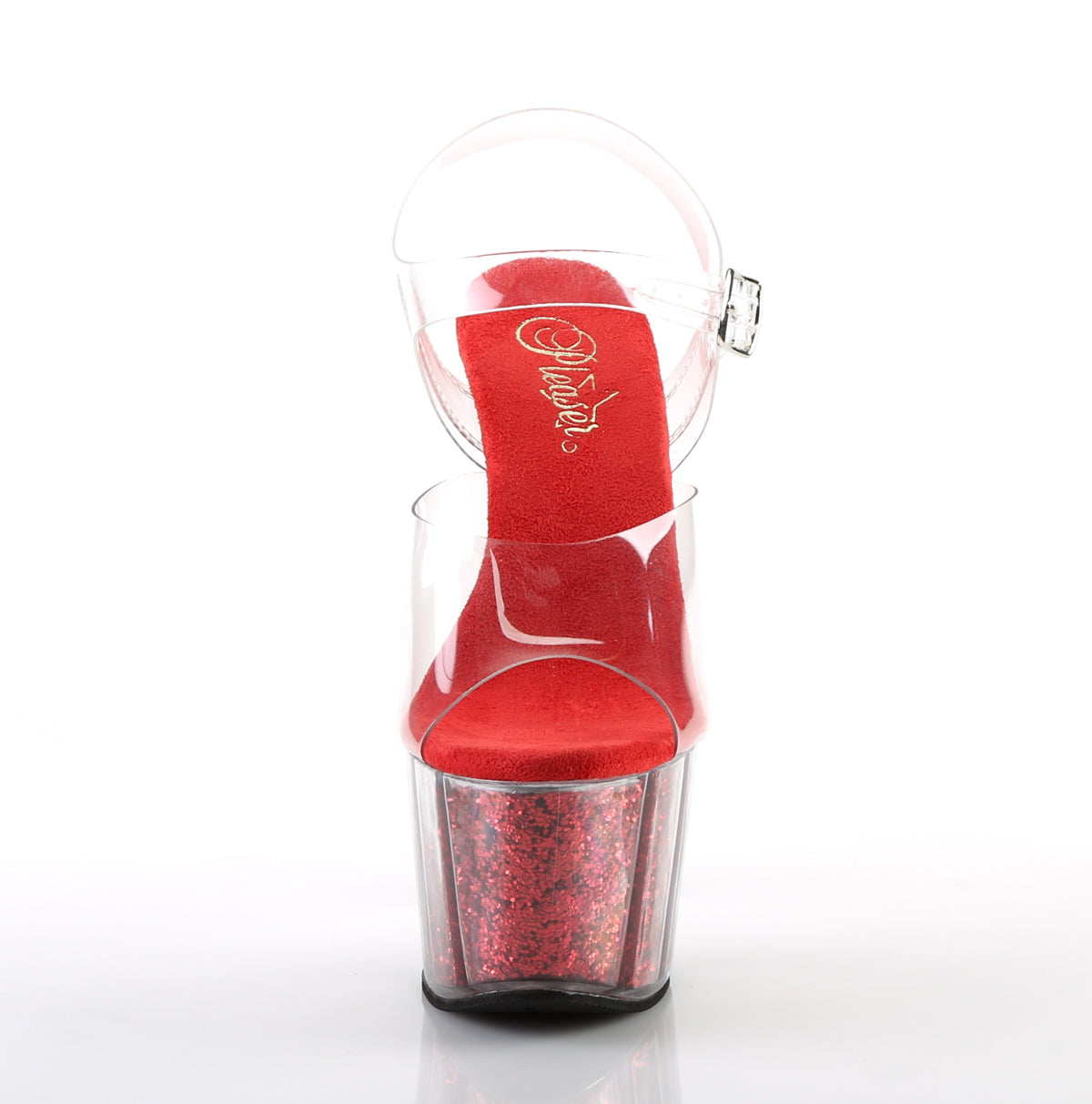 ADORE-708G Pleaser Clear/Red Glitter Inserts Platform Shoes [Exotic Dance Shoes]