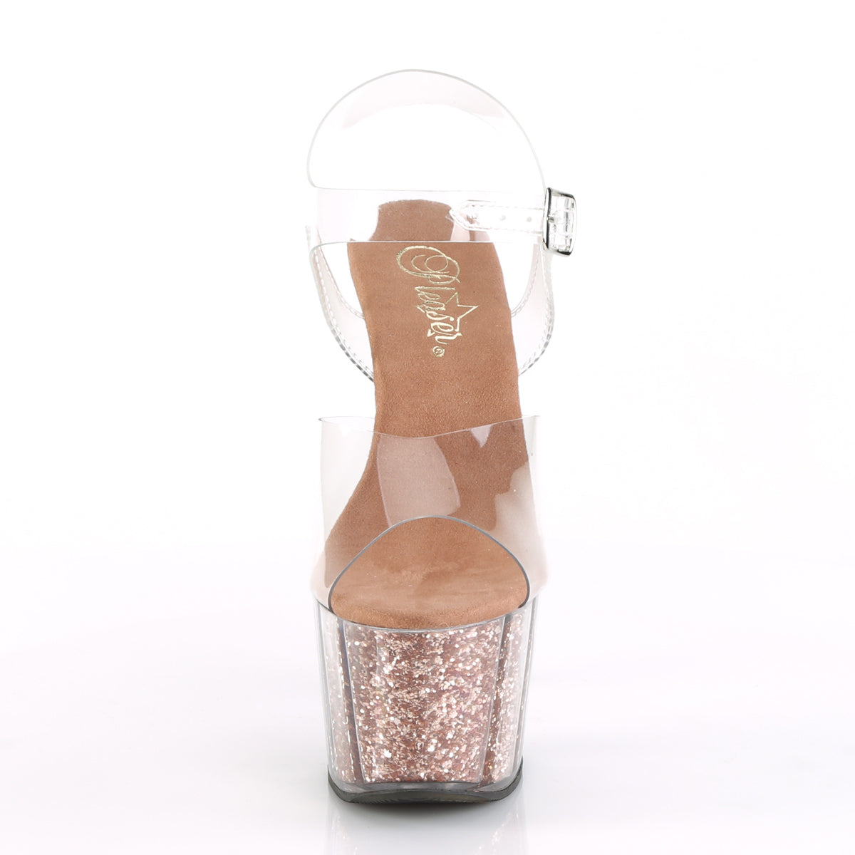 ADORE-708G Pleaser Clear/Rose Gold Glitter Inserts Platform Shoes [Exotic Dance Shoes]