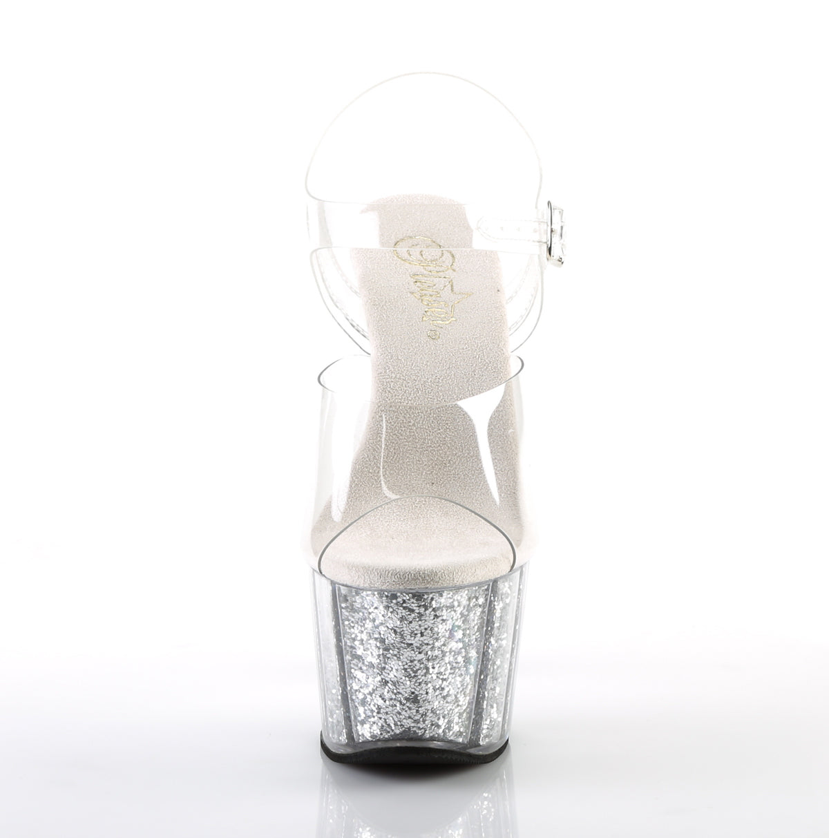 ADORE-708G Pleaser Clear/Silver Glitter Inserts Platform Shoes [Exotic Dance Shoes]