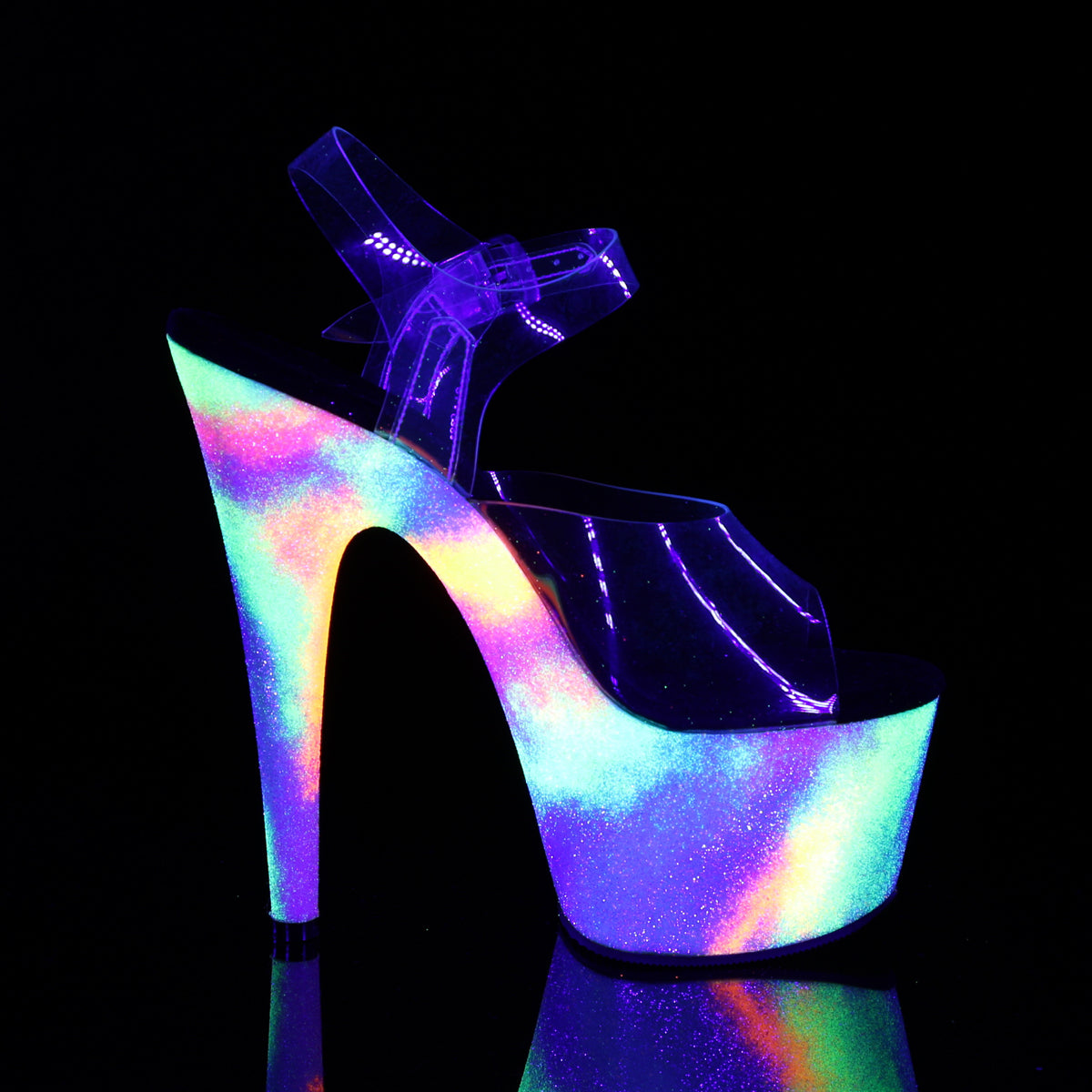 ADORE-708GXY Pleaser Clear/Neon Galaxy Glitter Platform Shoes [Exotic Dance Shoes]