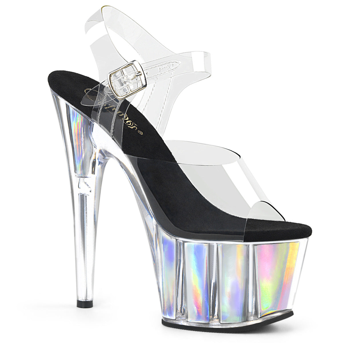 ADORE-708HGI Strippers Heels Pleaser Platforms (Exotic Dancing) Clr/Slv Hologram Inserts