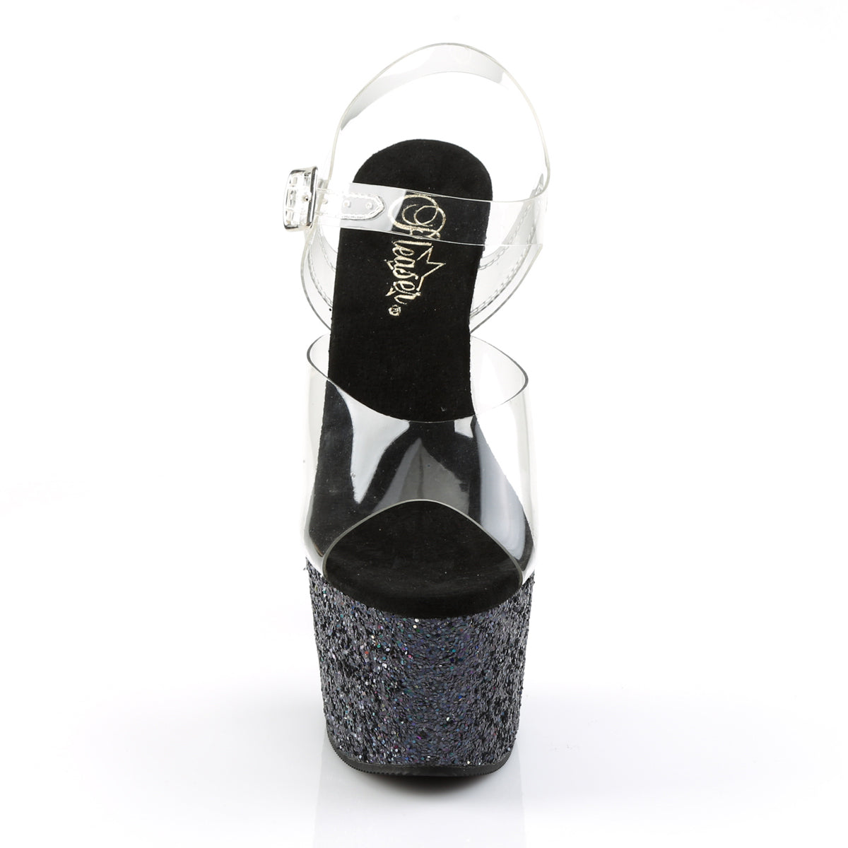 ADORE-708LG Pleaser Clear/Black Multi Glitter Platform Shoes [Exotic Dance Shoes]