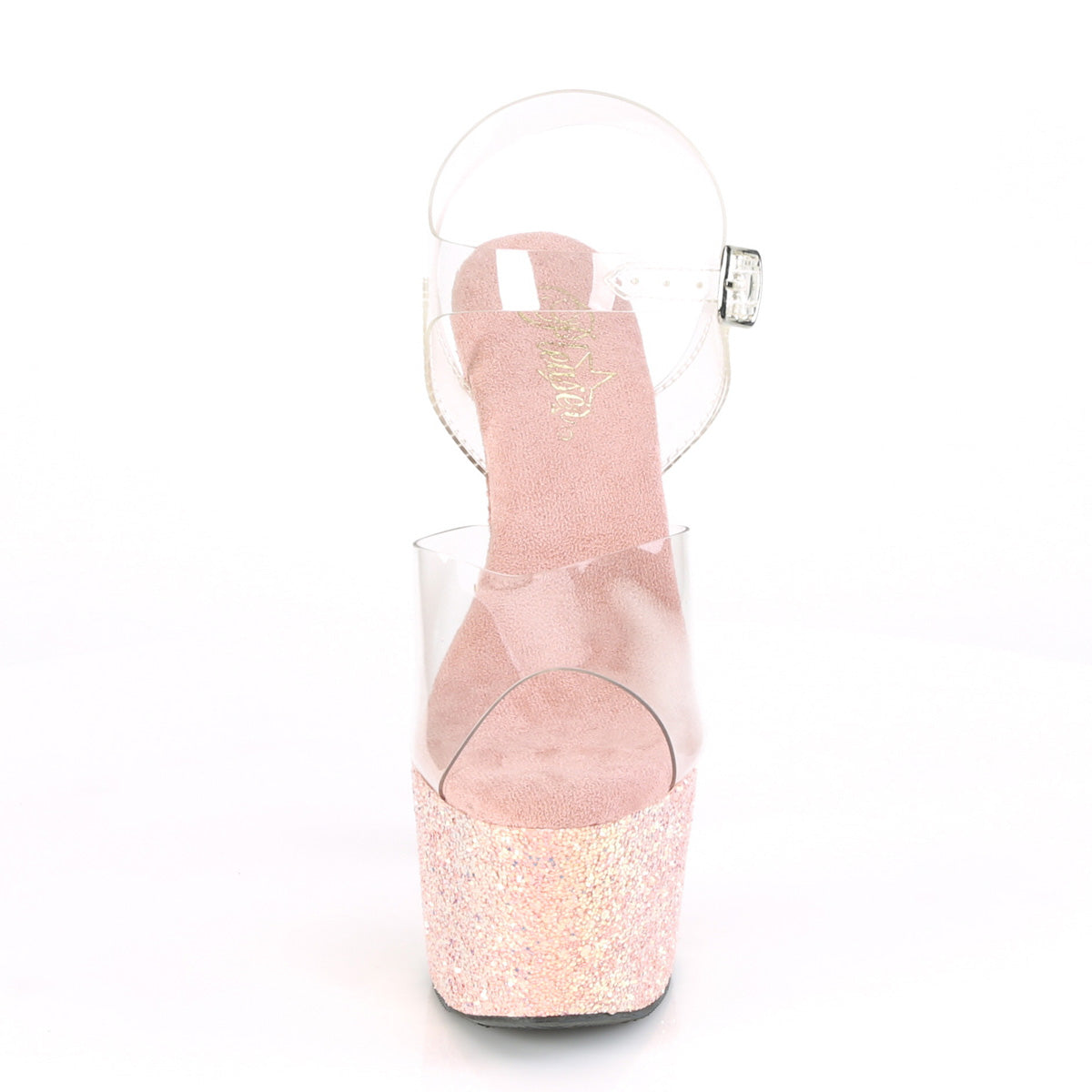 ADORE-708LG Pleaser Clear/Dusty Blush Glitter Platform Shoes [Exotic Dance Shoes]