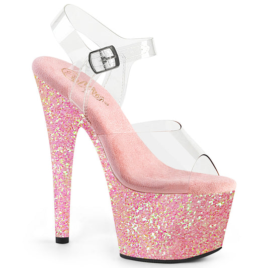 ADORE-708LG Strippers Heels Pleaser Platforms (Exotic Dancing) Clr/B. Pink Glitter