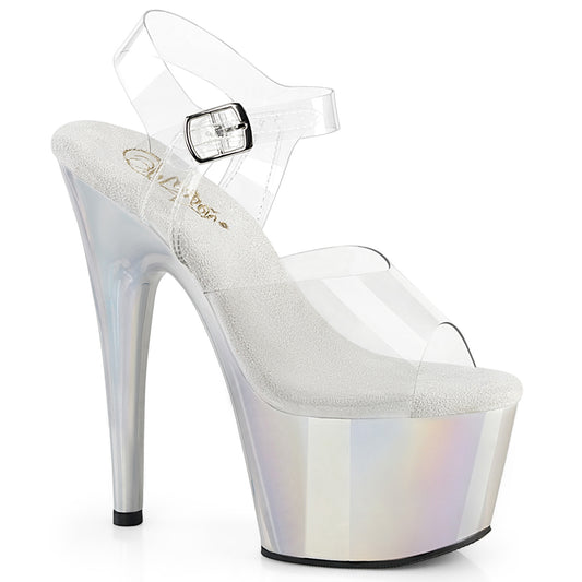 ADORE-708LQ Strippers Heels Pleaser Platforms (Exotic Dancing) Clr/Liquid Slv Hologram