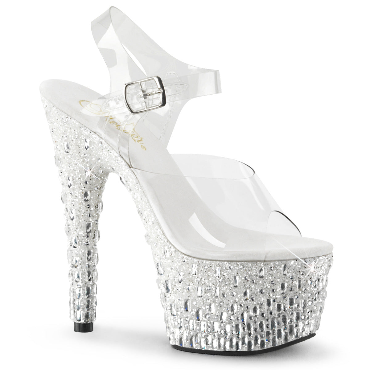 ADORE-708MR-5 Strippers Heels Pleaser Platforms (Exotic Dancing) Clr/Wht-Slv