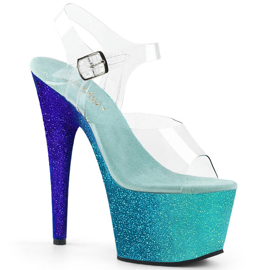 ADORE-708OMBRE Strippers Heels Pleaser Platforms (Exotic Dancing) Clr/Aqua-Blue Ombre