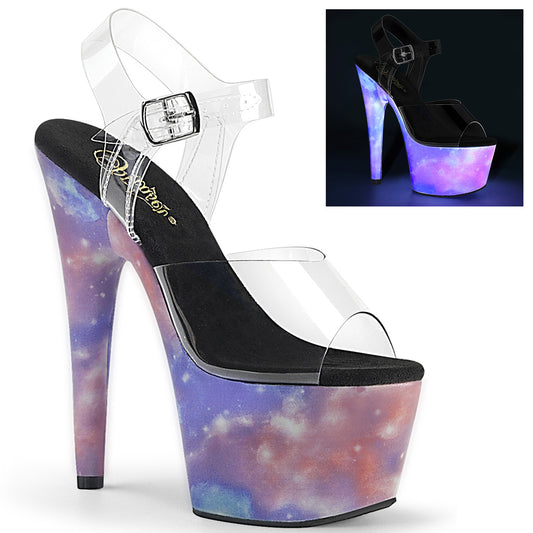 ADORE-708REFL Strippers Heels Pleaser Platforms (Exotic Dancing) Clr/Purple-Blue Reflective