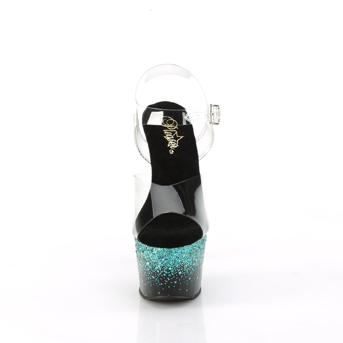 ADORE-708SS Pleaser Clear/Black-Turquoise Multi Glitter Platform Shoes [Exotic Dance Shoes]