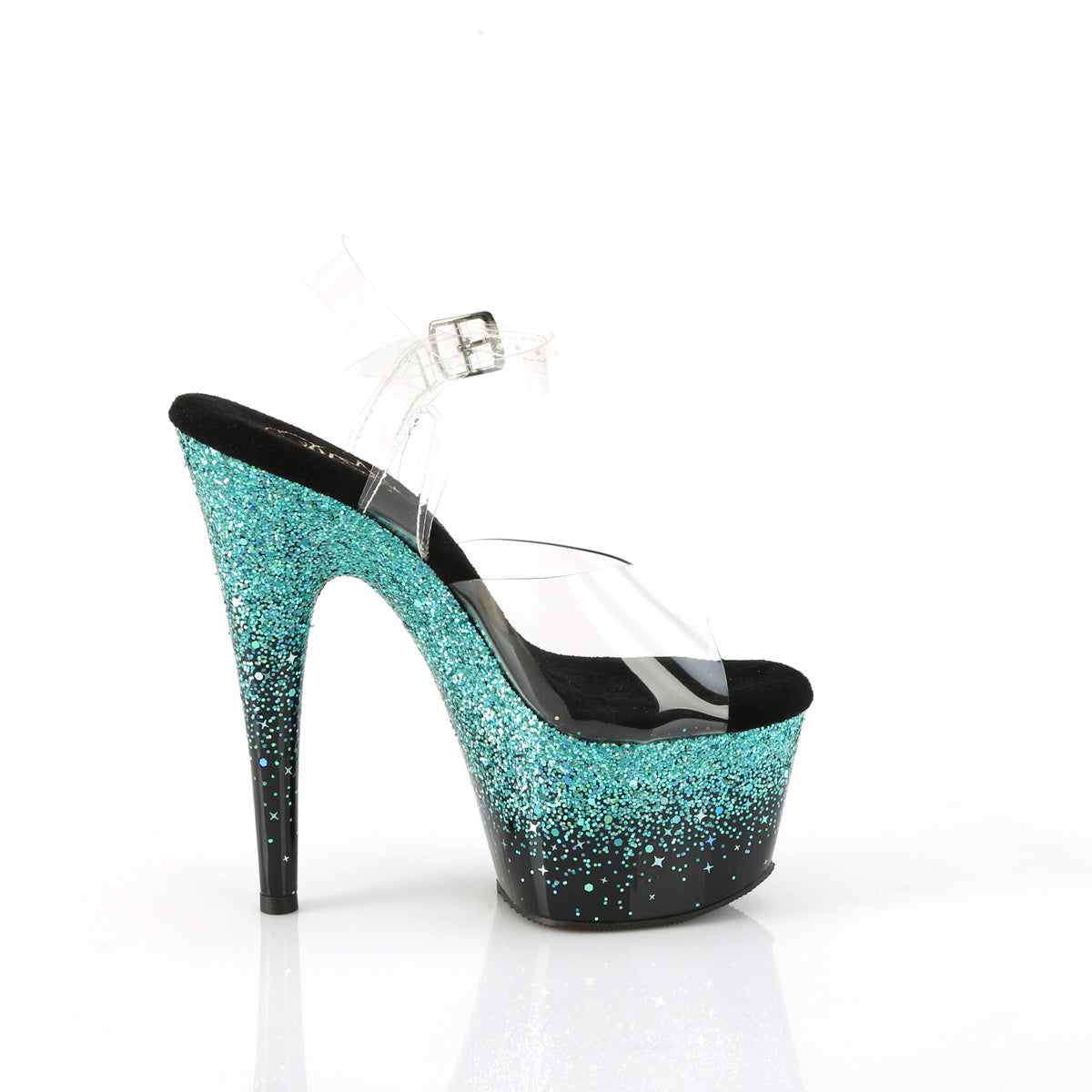 ADORE-708SS Pleaser Clear/Black-Turquoise Multi Glitter Platform Shoes [Exotic Dance Shoes]