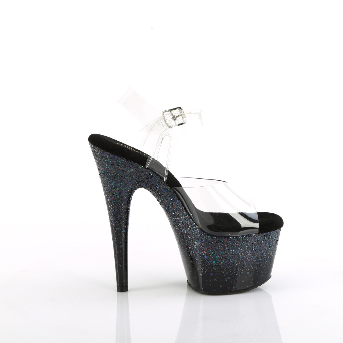 ADORE-708SS Pleaser Clear/Black Multi Glitter Platform Shoes [Exotic Dance Shoes]