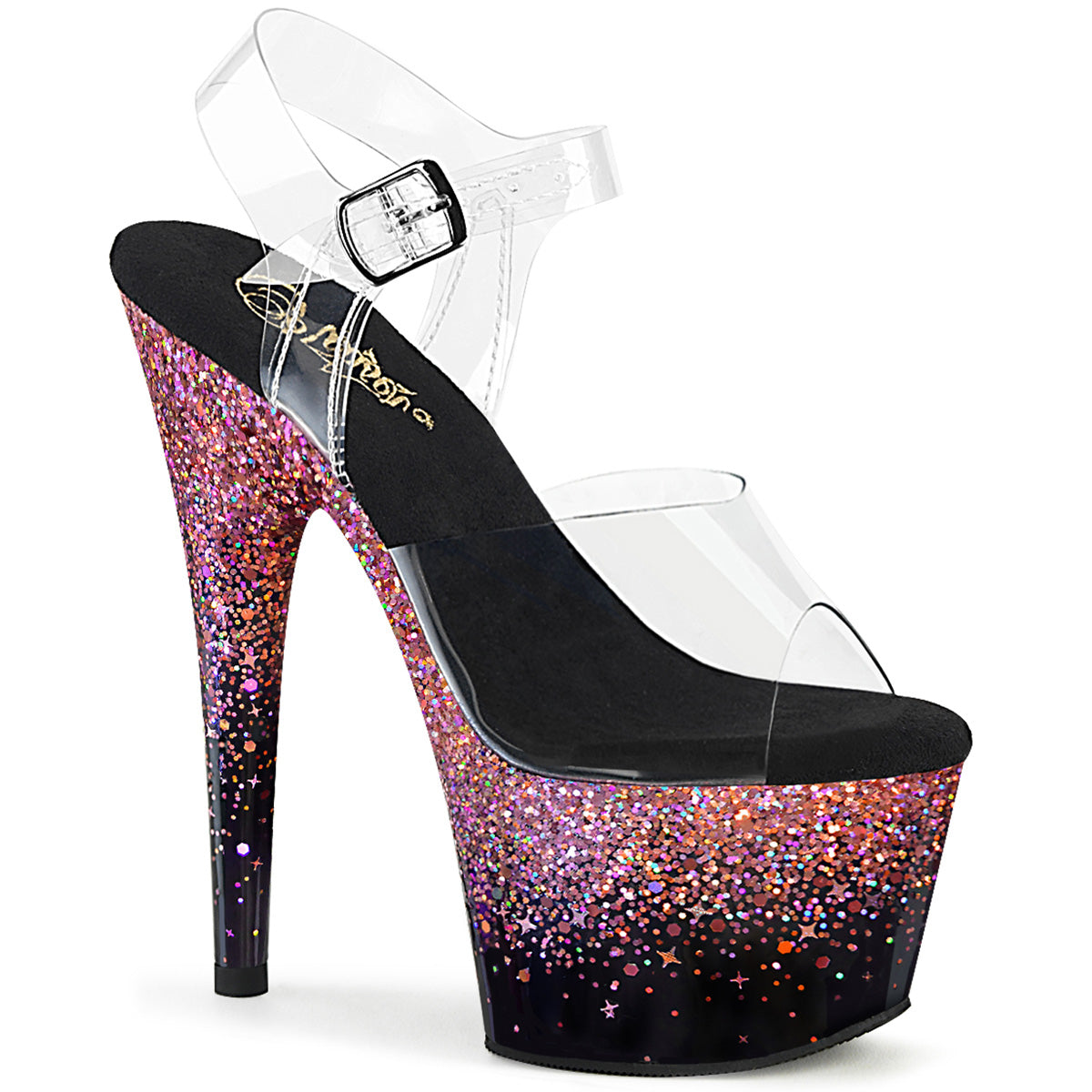 ADORE-708SS Strippers Heels Pleaser Platforms (Exotic Dancing) Clr/Blk-Pink Multi Glitter