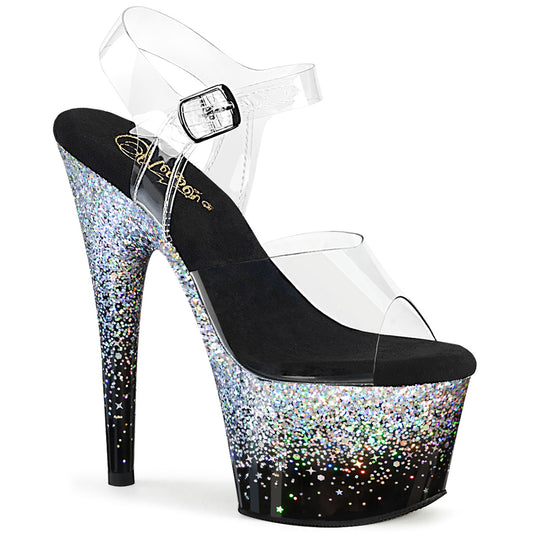 ADORE-708SS Strippers Heels Pleaser Platforms (Exotic Dancing) Clr/Blk-Slv Multi Glitter