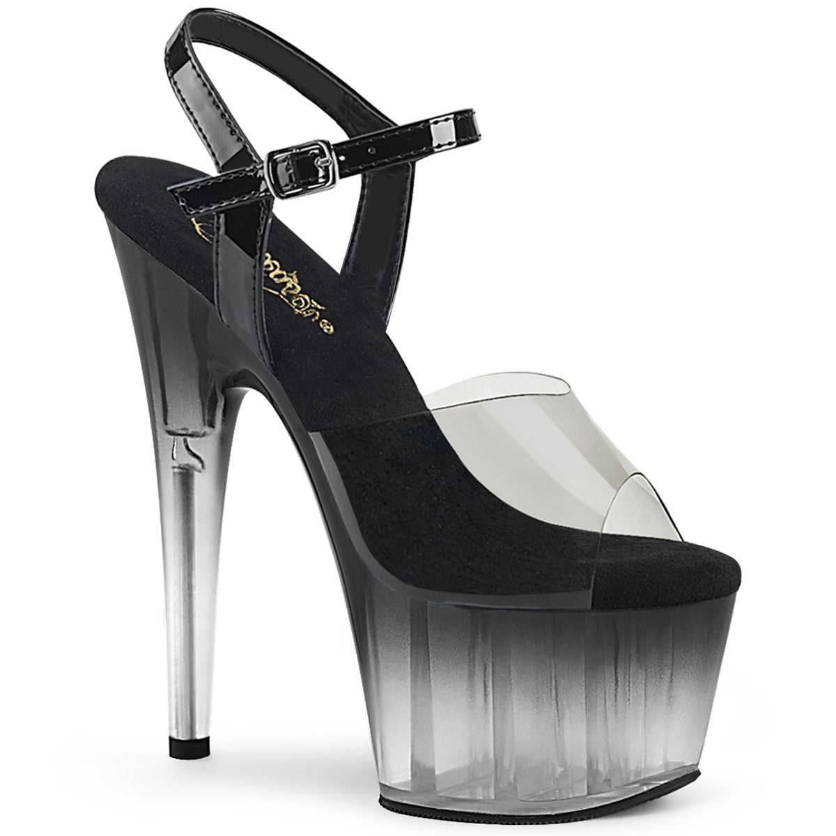 ADORE-708T-2 Strippers Heels Pleaser Platforms (Exotic Dancing) Smoke-Blk/Blk-Clr Ombre