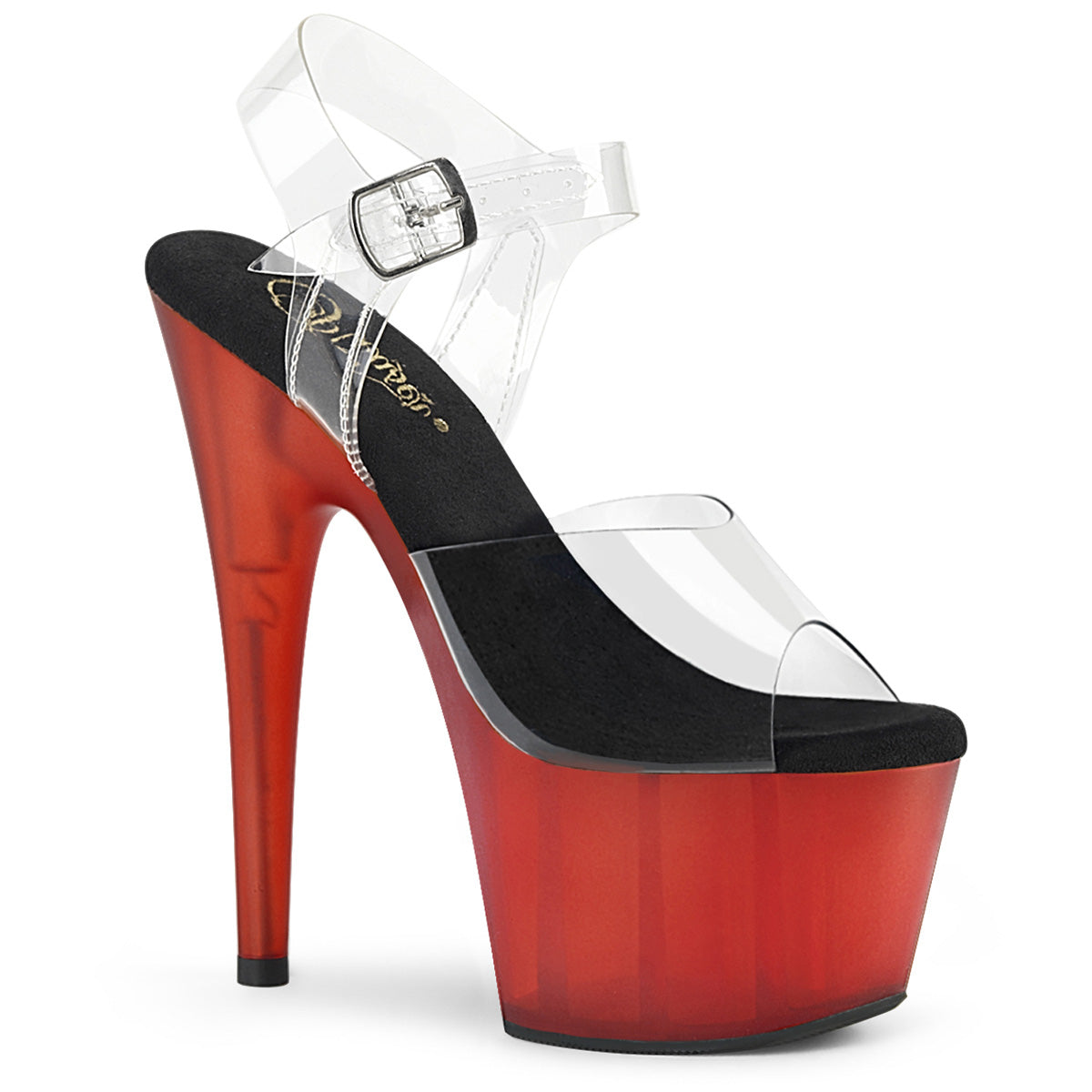 ADORE-708T Strippers Heels Pleaser Platforms (Exotic Dancing) Clr/Red Frosted