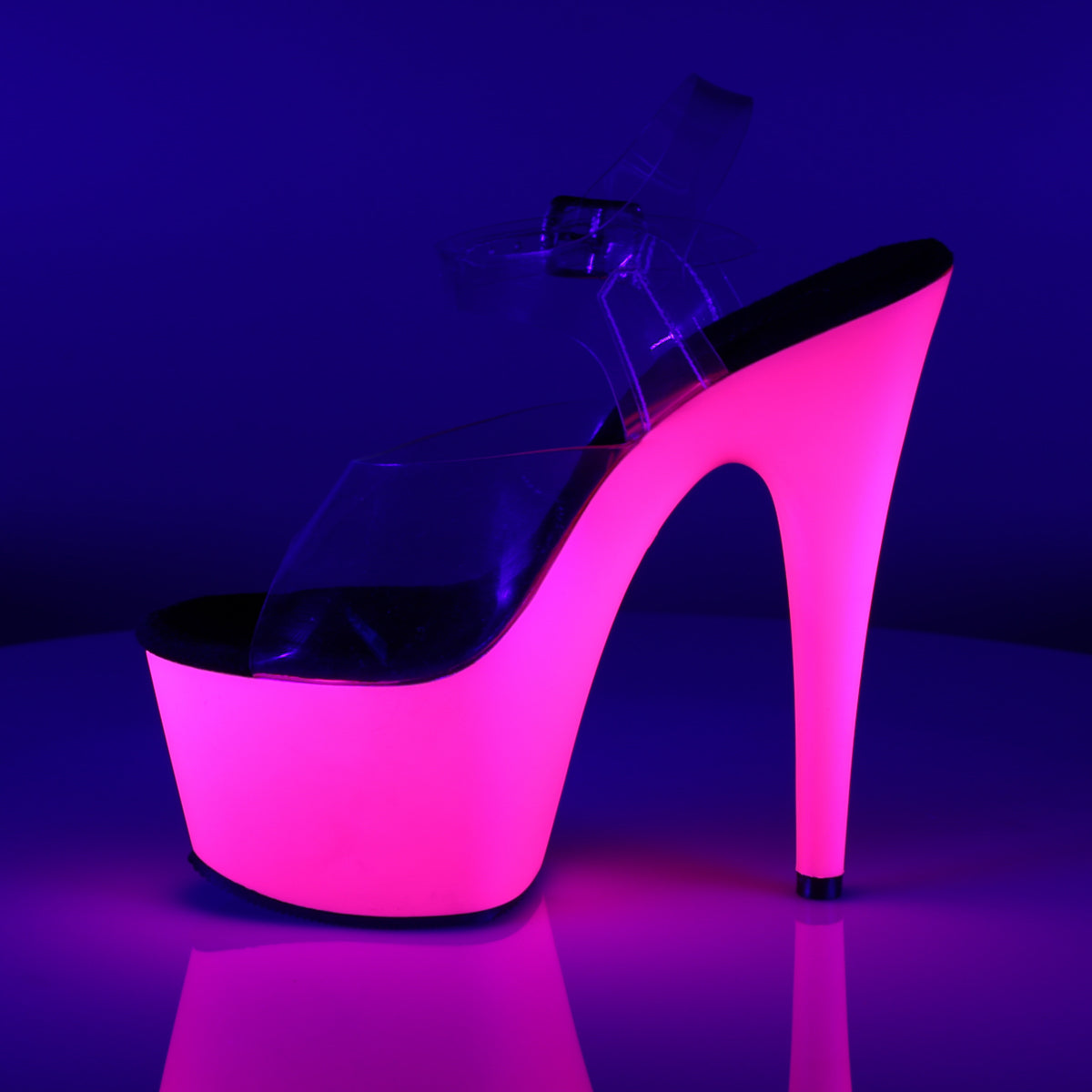 ADORE-708UV Pleaser Clear/Neon Pink Platform Shoes [Exotic Dance Shoes]