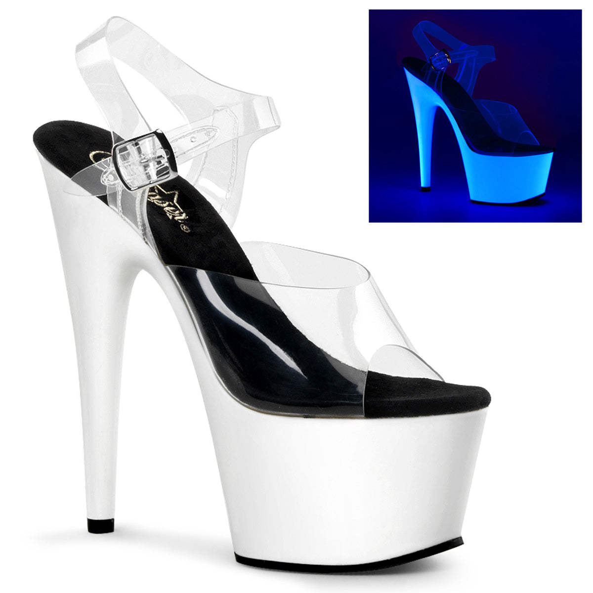 ADORE-708UV Strippers Heels Pleaser Platforms (Exotic Dancing) Clr/Neon Wht