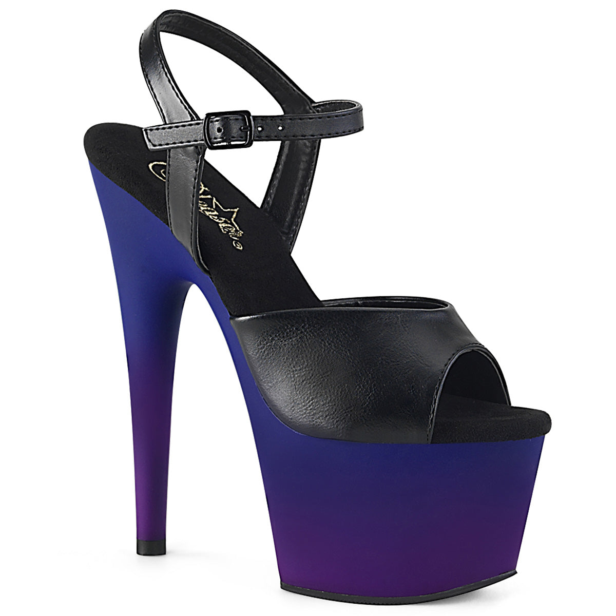 ADORE-709BP Strippers Heels Pleaser Platforms (Exotic Dancing) Blk Faux Leather/Blue-Purple Ombre