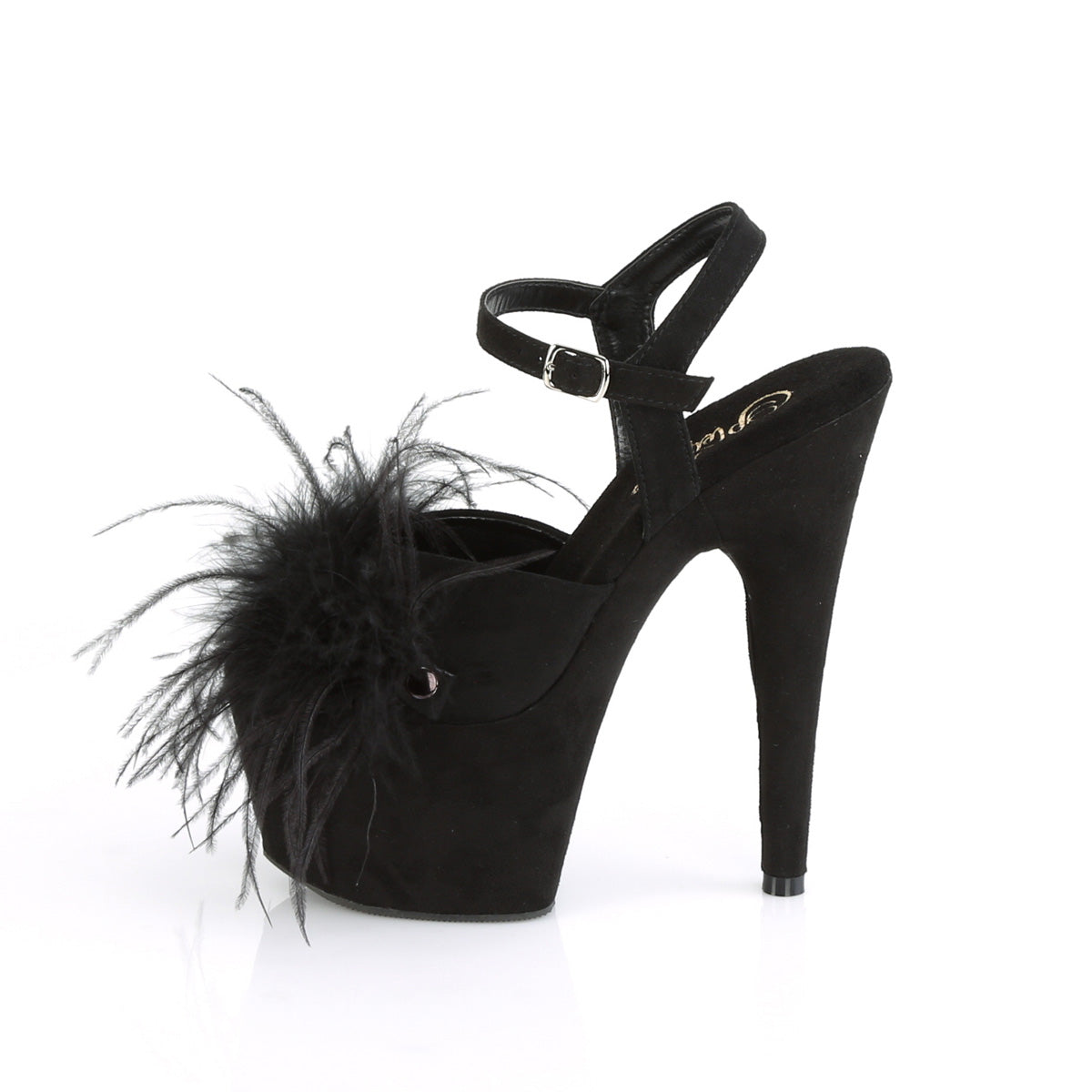 ADORE-709F Pleaser Black Faux Suede-Feather/Black Faux Suede Platform Shoes [Exotic Dance Shoes]