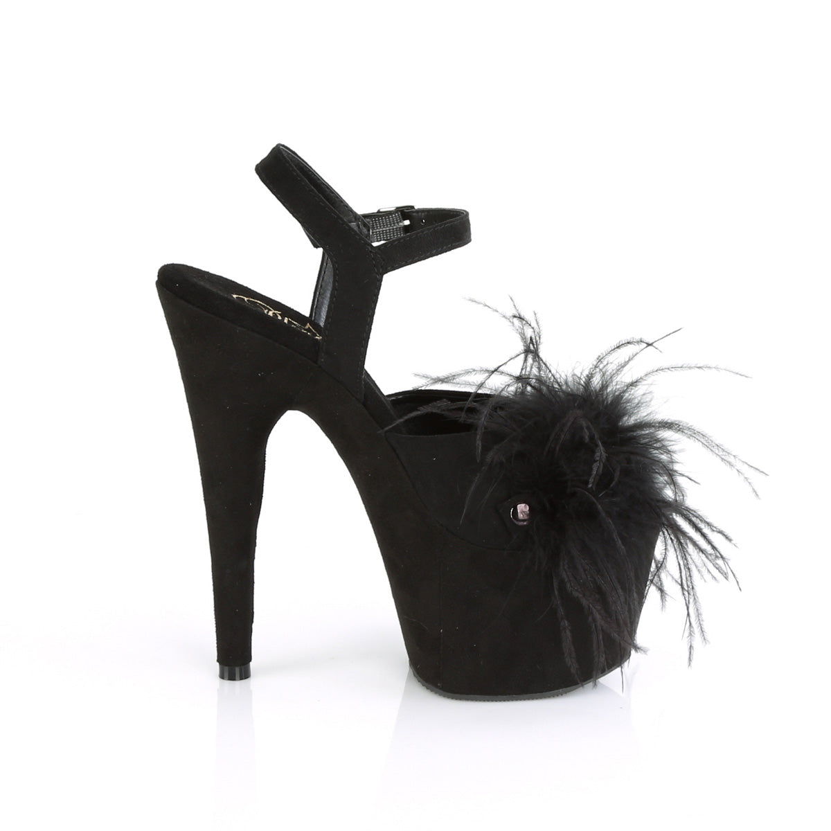 ADORE-709F Pleaser Black Faux Suede-Feather/Black Faux Suede Platform Shoes [Exotic Dance Shoes]