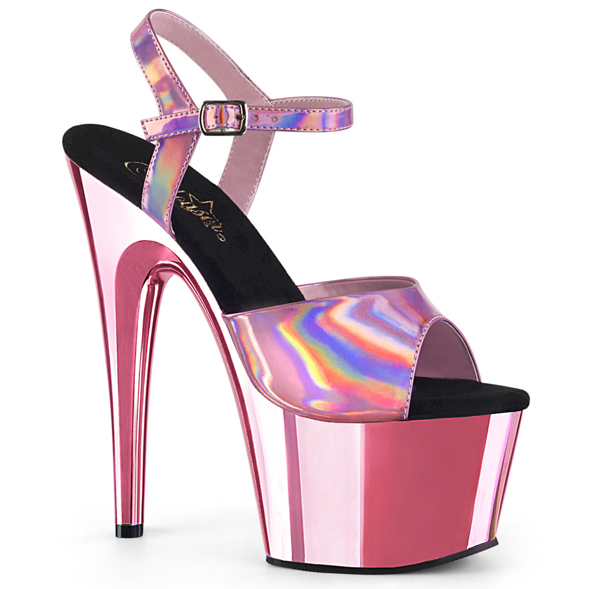 ADORE-709HGCH Strippers Heels Pleaser Platforms (Exotic Dancing) B. Pink Hologram/B. Pink Chrome