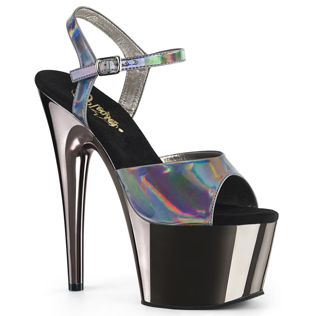 ADORE-709HGCH Strippers Heels Pleaser Platforms (Exotic Dancing) Pewter Hologram/Pewter Chrome