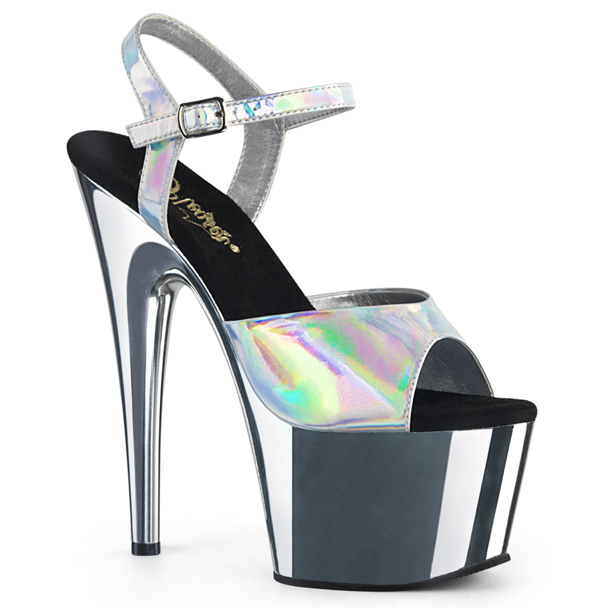 ADORE-709HGCH Strippers Heels Pleaser Platforms (Exotic Dancing) Slv Hologram/Slv Chrome