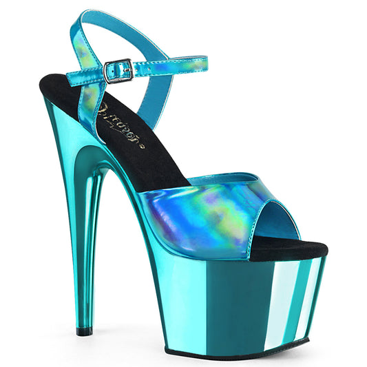 ADORE-709HGCH Strippers Heels Pleaser Platforms (Exotic Dancing) Turquoise Hologram/Turquoise Chrome