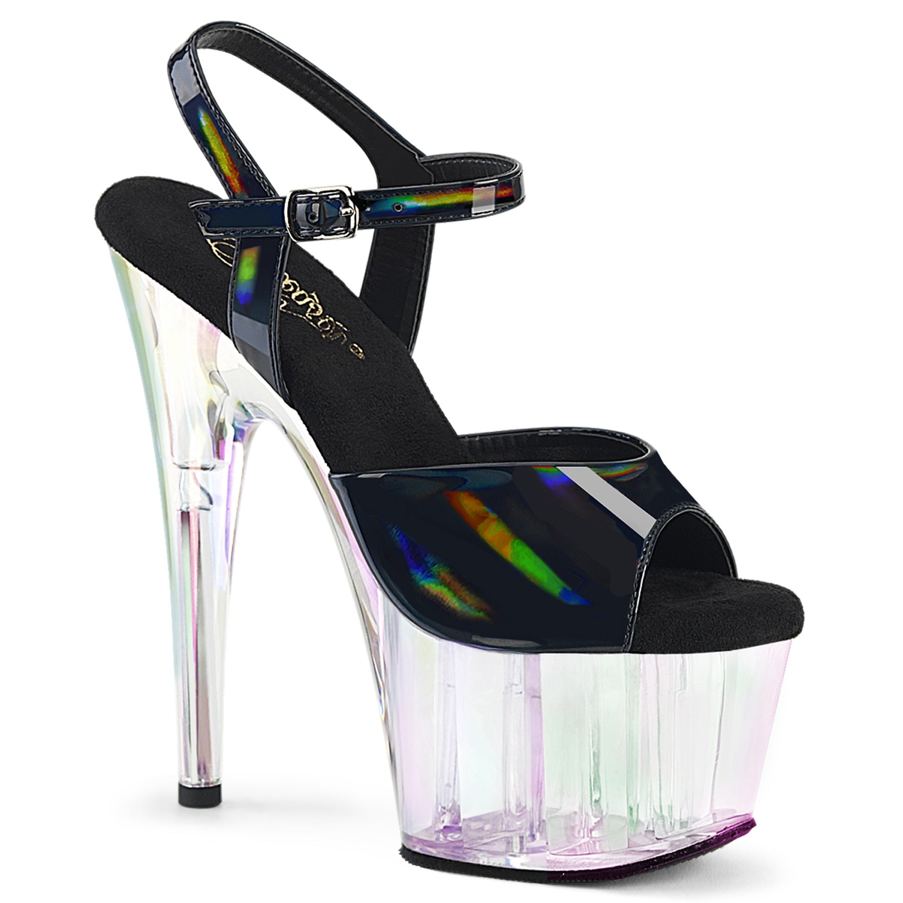 ADORE-709HT Strippers Heels Pleaser Platforms (Exotic Dancing) Blk Holo/Holo Tinted