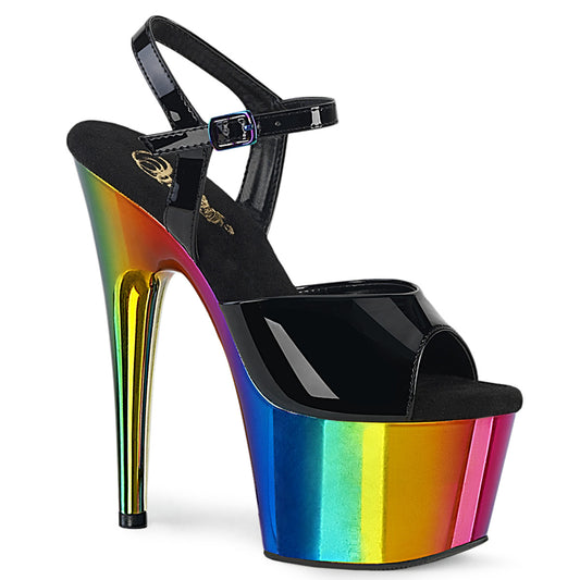 ADORE-709RC Strippers Heels Pleaser Platforms (Exotic Dancing) Blk Pat/Rainbow Chrome