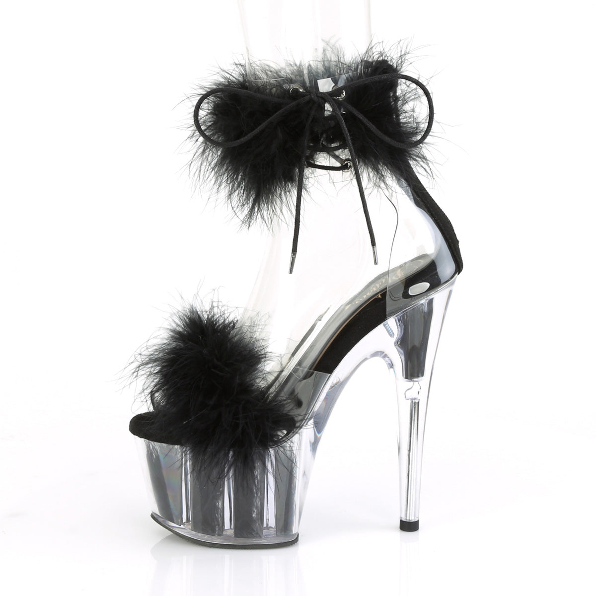 ADORE-724F Pleaser Clear-Black Fur/Black Fur Platform Shoes [Exotic Dance Shoes]