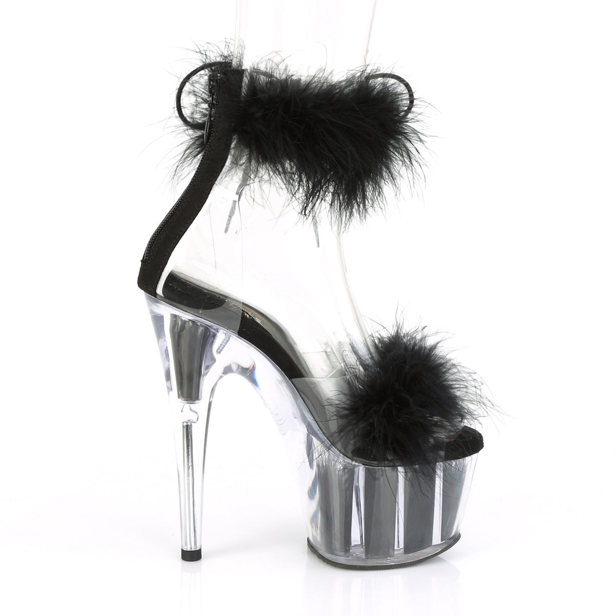 ADORE-724F Pleaser Clear-Black Fur/Black Fur Platform Shoes [Exotic Dance Shoes]